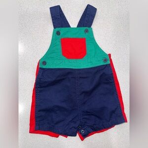 Vintage 90s TKS Kids Colorblock Shortalls Red Navy Green Baby Overalls 18M